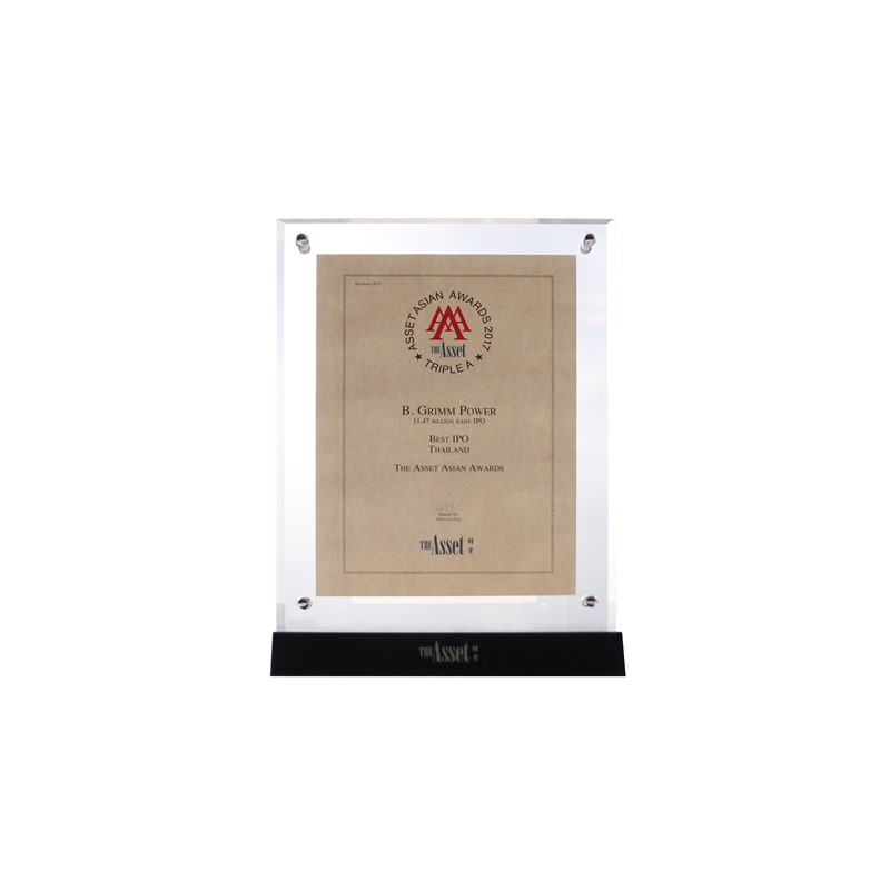บี.กริม เพาเวอร์ 'BGRIM' ได้รับรางวัล The Best IPO in Thailand จากงานประกาศรางวัล The Asset Triple A Country Awards 2017