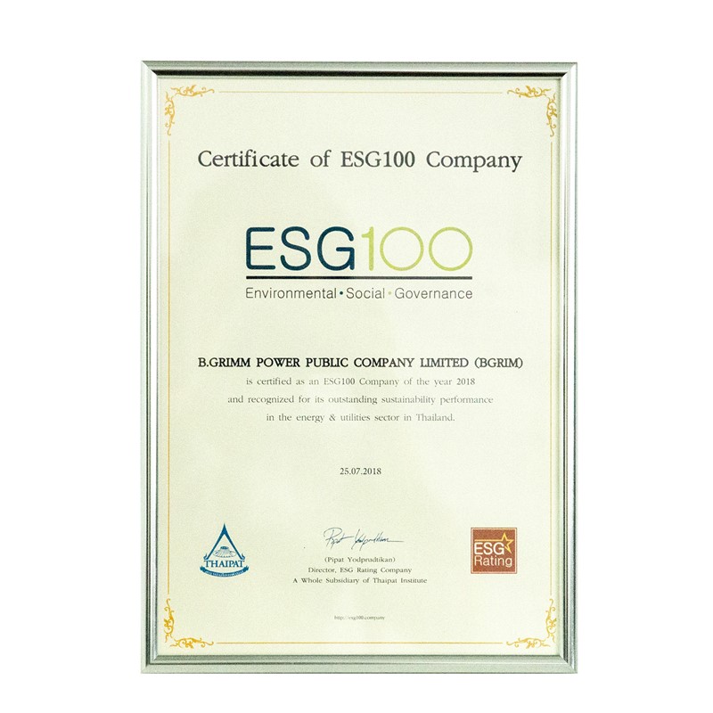 บี.กริม เพาเวอร์ ติดอันดับหลักทรัพย์โดดเด่นในการดำเนินธุรกิจอย่างยั่งยืน ESG 100