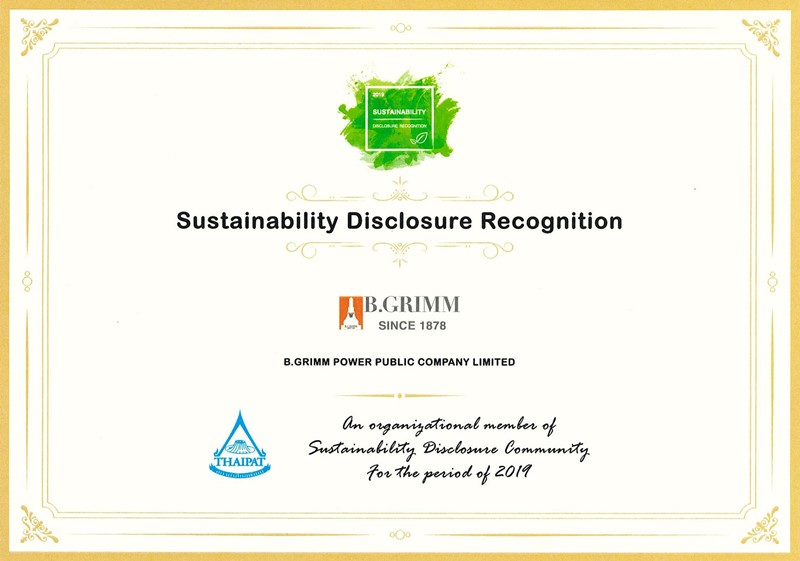 B.Grimm Power received the Sustainability Disclosure Recognition Award