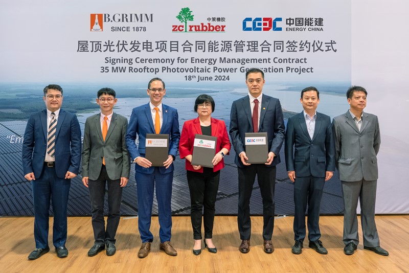 An MOU signing agreement between B.Grimm Power and Zhongce Rubber, a global leading tire manufacturer from China, to develop a 35-MW solar rooftop project.