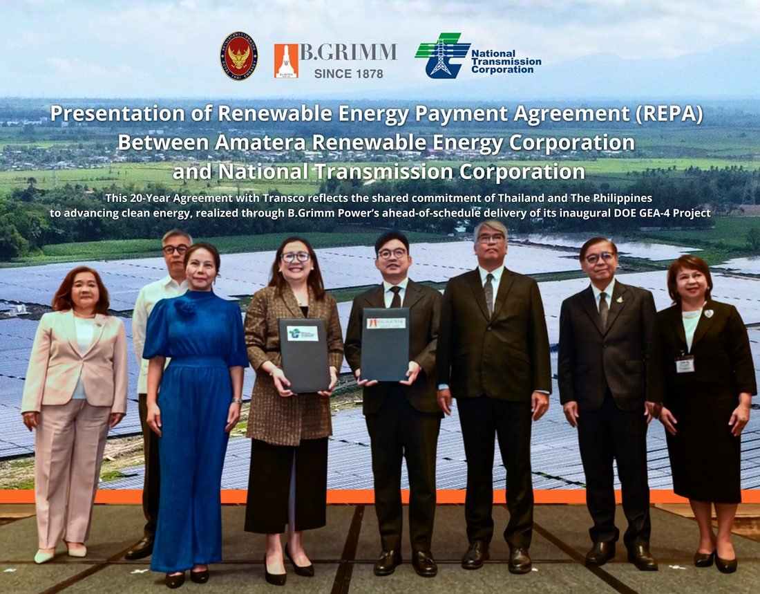 B.Grimm Power expands its renewable energy portfolio in the Philippines, signing a 50-MW Renewable Energy Payment Agreement with National Transmission Corporation (TransCo).